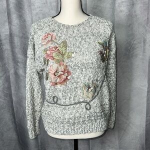 Vintage Penbrooke Lane Floral Sweater with Pearl Embellishment - size Medium